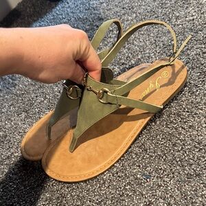 Green Womens T-Strap Slingback Sandals - Unbranded